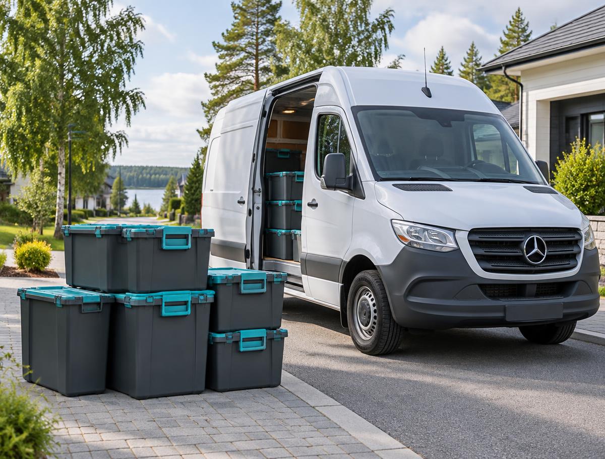 Kestävät muuttolaatikot vuokralle Ajonomilta Muuttolaatikot ja Mercedes-Benz Sprinter Turussa